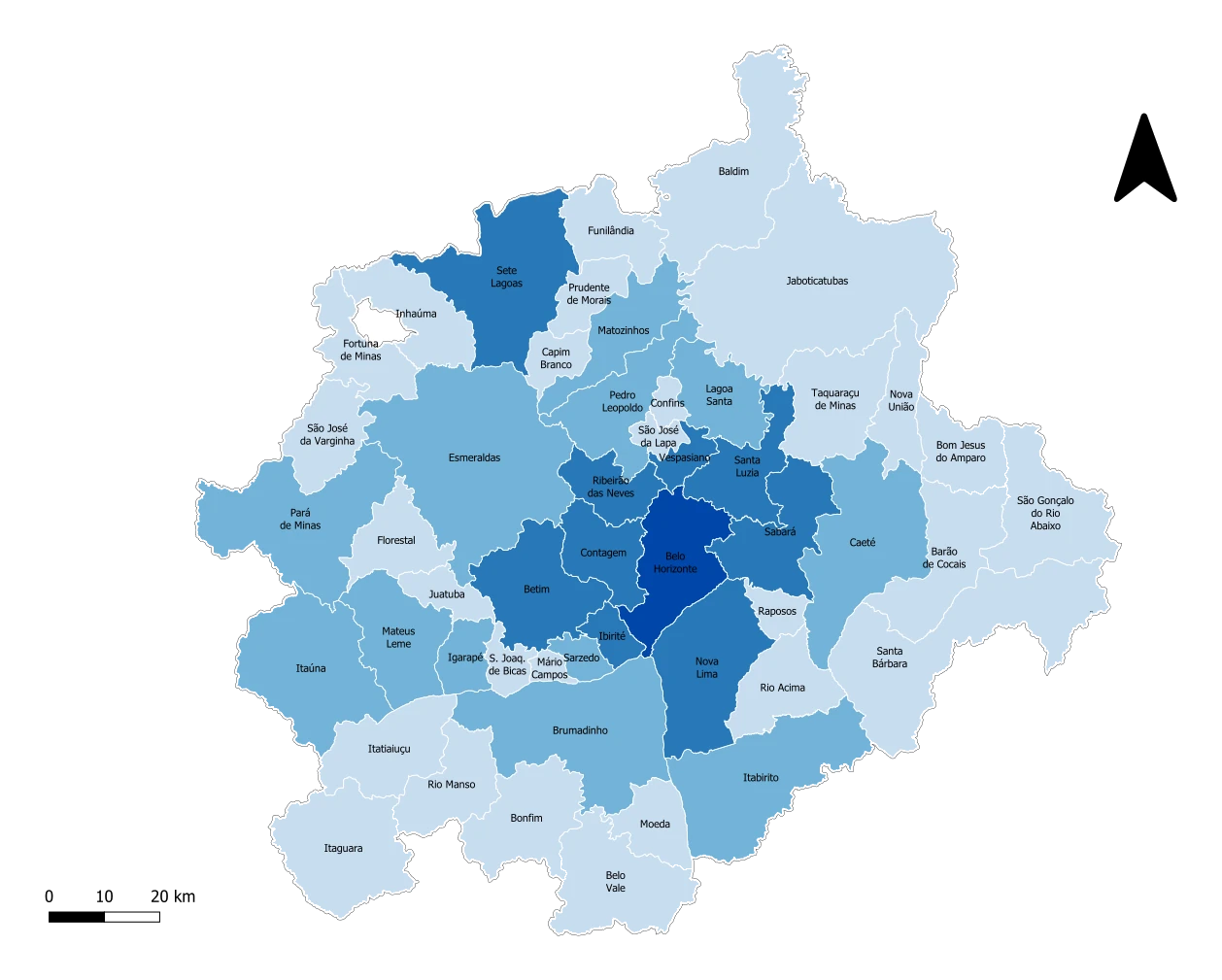 Mapa da Região Metropolitana de Belo Horizonte — área de atuação da Escolar Representações